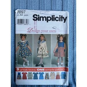 Simplicity 7097 Sewing pattern girls dress puff sleeve pockets size 3 4 5 6